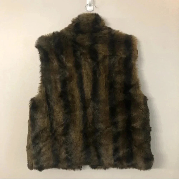 Coaco Reversible Faux Fur Zip Up Black and Brown Striped Vest Size Large  GUC - Picture 10 of 10